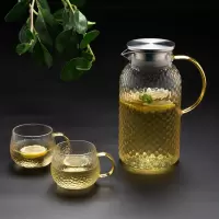 北欧玻璃冷水壶 烘焙精灵锤纹夏季家用凉白开水杯ins风凉水壶冰箱用 1850ML米粒壶+2黄把锤纹杯