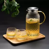 北欧玻璃冷水壶 烘焙精灵锤纹夏季家用凉白开水杯ins风凉水壶冰箱用 1850ML米粒壶+2黄把锤纹杯+B托盘