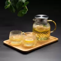 北欧玻璃冷水壶 烘焙精灵锤纹夏季家用凉白开水杯ins风凉水壶冰箱用 950ML米粒壶+2黄把锤纹杯+B托盘