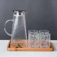 日式玻璃锤纹冷水壶冰箱烘焙精灵凉水壶套装家用大容量泡茶壶水杯 冷水壶大号1.8L+4个杯子