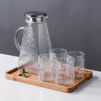 日式玻璃锤纹冷水壶冰箱烘焙精灵凉水壶套装家用大容量泡茶壶水杯 冷水壶小号1.2L+4个杯子