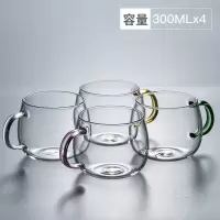 耐热冷水壶家用茶壶玻璃烘焙精灵大容量凉水壶防爆凉白开水壶过滤口 彩色椭圆杯4只(矮)