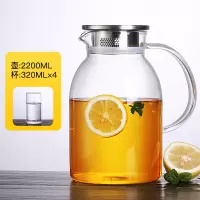 冷水壶玻璃耐热家用套装烘焙精灵高温防爆大容量凉白开水杯日式泡茶壶 2200ML-4个杯子
