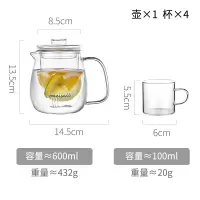 家用玻璃水瓶大容量冷水壶烘焙精灵储水耐热高温日式凉开水杯柠檬杯具套装 600ML+4小杯