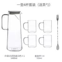 冷水壶玻璃日式家用凉白烘焙精灵开水瓶冷水杯套装北欧大容 升级白盖冷水壶(1.4L)+4杯(330ml)+(送长勺)