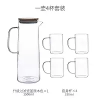 冷水壶玻璃日式家用凉白烘焙精灵开水瓶冷水杯套装北欧大容量凉水壶 木盖冷水壶(1.5L)+4杯(330ml)