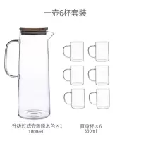 冷水壶玻璃日式家用凉白烘焙精灵开水瓶冷水杯套装北欧大容量凉水壶 木盖冷水壶(1L)+6杯(330ml)