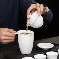 白瓷茶具套装简约盖碗茶杯茶烘焙精灵功夫茶具陶瓷泡茶碗logo定制批發礼 20套以上送礼盒