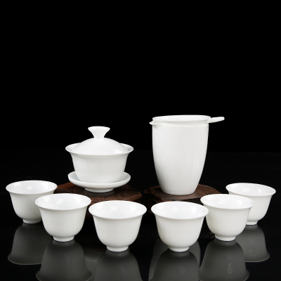 白瓷茶具套装简约盖碗茶杯茶烘焙精灵功夫茶具陶瓷泡茶碗logo定制批發礼 款式九