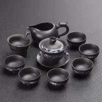 紫砂茶具套装家用烘焙精灵办公室会客泡茶陶瓷茶壶茶杯套装紫砂功夫茶具 10头紫砂贴花盖碗组