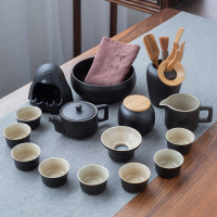 黑陶茶具套装家用客厅泡茶壶茶杯烘焙精灵小套办公室会客陶瓷功夫茶盘简约 黑陶正德壶15件套