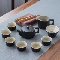 黑陶茶具套装家用客厅泡茶壶茶杯烘焙精灵小套办公室会客陶瓷功夫茶盘简约 黑陶正德壶9件套-送茶巾茶夹