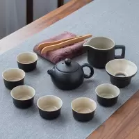 黑陶茶具套装家用客厅泡茶壶茶杯烘焙精灵小套办公室会客陶瓷功夫茶盘简约 黑陶西施壶9件套-送茶巾茶夹