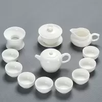 德化羊脂玉瓷功夫茶具套装整套烘焙精灵白瓷泡茶喝茶盖碗茶壶茶杯家用陶瓷 羊脂玉玉兰壶茶具12件套