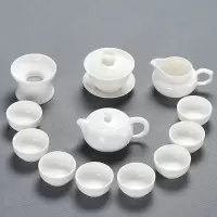 德化羊脂玉瓷功夫茶具套装整套烘焙精灵白瓷泡茶喝茶盖碗茶壶茶杯家用陶瓷 羊脂玉西施壶茶具12件套