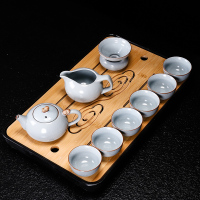 陶瓷汝窑功夫茶具套装简约烘焙精灵冰裂纹开片汝瓷茶壶茶杯家用会客茶盘 款9:柏彩汝窑10头茶壶+茶盘