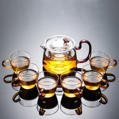 玻璃茶具套装烘焙精灵 功夫茶加厚家用茶盘简约透明泡茶器茶杯小套 9亮彩壶玻璃功夫茶具+细纹杯