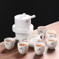 半全自动懒人泡茶器现代家用烘焙精灵茶具套装石磨青瓷陶瓷茶壶功夫茶杯 荷花白釉懒人茶具