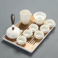 德化白瓷功夫茶具套装家用烘焙精灵茶艺简约高白羊脂玉瓷侧把茶壶盖碗茶杯 10白瓷木侧把西施壶10头-白盘安全包装