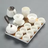 德化白瓷功夫茶具套装家用烘焙精灵茶艺简约高白羊脂玉瓷侧把茶壶盖碗茶杯 14白瓷壶碗茶罐14头-白盘安全包装