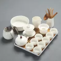 德化白瓷功夫茶具套装家用烘焙精灵茶艺简约高白羊脂玉瓷侧把茶壶盖碗茶杯 19白瓷碗壶洗罐六君子16头-白盘安全包装