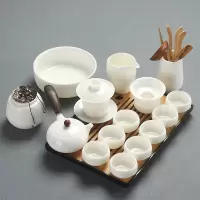 德化白瓷功夫茶具套装家用烘焙精灵茶艺简约高白羊脂玉瓷侧把茶壶盖碗茶杯 20白瓷碗壶洗罐六君子16头-黑盘安全包装