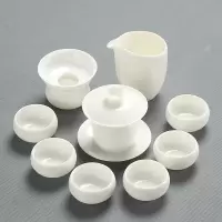 德化白瓷功夫茶具套装家用烘焙精灵茶艺简约高白羊脂玉瓷侧把茶壶盖碗茶杯 4白瓷盖碗10头碗安全包装