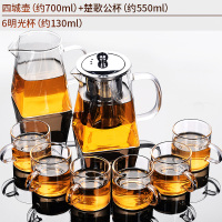 玻璃茶具套装日式透明功夫烘焙精灵茶杯简约办公室小套带茶盘泡红茶壶家用 4-四城壶+楚歌公杯+6明光杯
