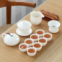 羊脂玉茶具套装家用茶盘简约烘焙精灵 德化白瓷功夫泡茶盖碗茶杯茶壶陶瓷 高白瓷13头扁西施壶套装