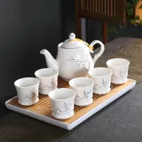茶壶套装家用陶瓷茶杯茶具烘焙精灵客厅现代简约6只装大号杯子欧式送茶托 白瓷梅花茶具+长方茶盘(收藏加购送滤网壶绳茶巾)