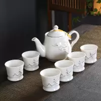 茶壶套装家用陶瓷茶杯茶具烘焙精灵客厅现代简约6只装大号杯子欧式送茶托 白瓷梅花茶具套组(收藏加购送滤网壶绳茶巾)