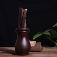 黑檀木茶道六君子 功夫茶具烘焙精灵茶盘配件双鱼圆杯垫零配茶艺6君子 黑檀木花瓶六君子+茶巾壶笔