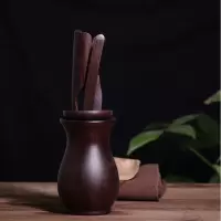 黑檀木茶道六君子 功夫茶具烘焙精灵茶盘配件双鱼圆杯垫零配茶艺6君子 黑檀木花瓶六君子+茶巾壶笔