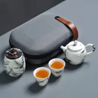 紫砂旅行茶具套装便携包烘焙精灵简约一壶四杯车载旅行家用茶具 琢玉瓷旅行茶具-官帽壶(墨绿)