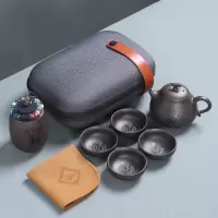 紫砂旅行茶具套装便携包烘焙精灵简约一壶四杯车载旅行家用茶具 紫砂旅行茶具-梨壶天道酬勤