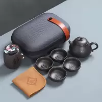紫砂旅行茶具套装便携包烘焙精灵简约一壶四杯车载旅行家用茶具 紫砂旅行茶具-梨壶宁静致远