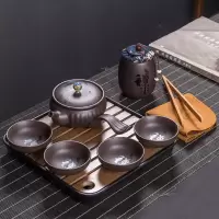紫砂旅行茶具套装便携包烘焙精灵简约一壶四杯车载旅行家用茶具 紫砂旅行茶具-禅