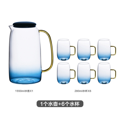 北欧风轻奢玻璃水杯6个套装烘焙精灵家用客厅茶具玻璃水具茶杯带托盘 1个水壶6个水杯