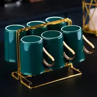北欧冷水壶水具套装家用烘焙精灵轻奢水杯玻璃水壶陶瓷茶杯茶具客厅带托盘 祖母绿6件套+金架(手把金)