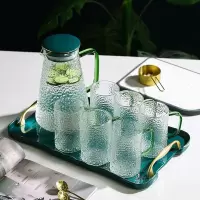 北欧轻奢风玻璃杯子家用冷凉烘焙精灵水壶花茶水杯套装杯具客厅耐热高温 杯X6+壶X1+陶瓷托盘X1(礼盒装)