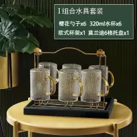家用轻奢水杯套装玻璃水壶北欧烘焙精灵冷水壶水具客厅茶杯茶具杯 金把锤纹[6杯6勺]+金欧式杯架+莫兰迪[6格]托盘+胶套