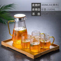 一套玻璃杯具水具茶具套装轻奢烘焙精灵家用客厅简约创意北欧凉水壶冷水壶 麦穗纹杯4只+麦穗纹壶+茶盘