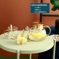北欧水具套装家用轻奢玻璃烘焙精灵水杯套装客厅杯子茶杯茶具花茶壶套装 鎏光金[1升壶2杯2勺]