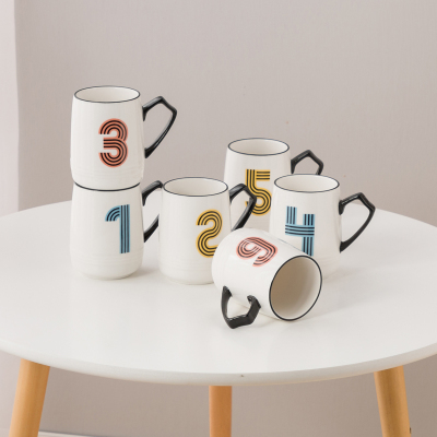 北欧水具套装 彩色数字杯 精致时尚烘焙精灵 家庭家用水杯 茶具水壶套装 6个杯
