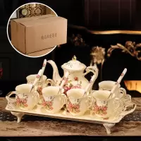 客厅茶杯水壶杯具水杯子烘焙精灵套装陶瓷家用带托盘欧式茶具水具整套 A黄玫瑰6杯1壶1托(普包)XT