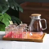 家用轻奢玻璃水杯套装客厅北欧烘焙精灵简约水壶水具茶杯茶具喝水杯子套杯 梦幻粉色一壶六杯一托盘