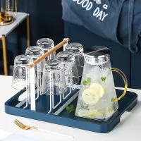 家庭轻奢水杯杯具套装家用烘焙精灵客厅玻璃水具喝水杯子茶壶整套带托盘 轻奢玻璃水具9件套[256]配送6勺子
