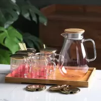 家用轻奢玻璃水杯套装客厅北欧烘焙精灵简约水壶水具茶杯茶具喝水杯子套杯 梦幻粉色一壶六杯一托盘+6杯盖
