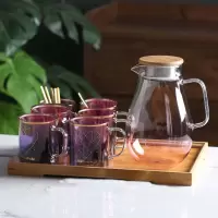 家用轻奢玻璃水杯套装客厅北欧烘焙精灵简约水壶水具茶杯茶具喝水杯子套杯 爱心永恒一壶六杯一托盘+6杯盖