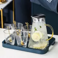 家庭轻奢水杯杯具套装家用烘焙精灵客厅玻璃水具喝水杯子茶壶整套带托盘 轻奢玻璃水具6件套[266]配送4勺子